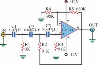 Active high pass filter circuit using LM741