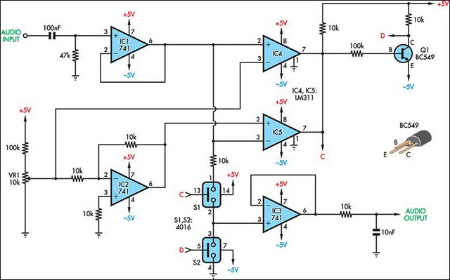 Audio level threshold control circuit schematic