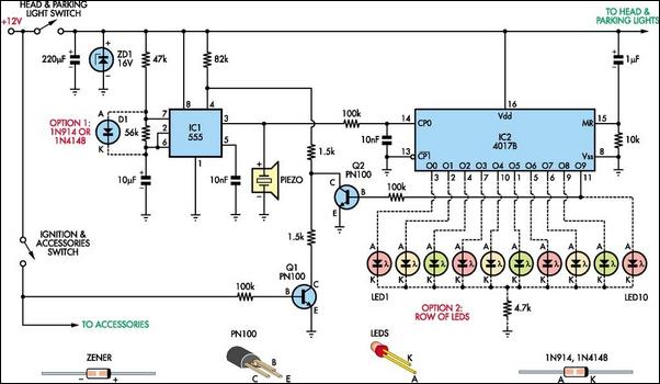 Automatic headlight reminder circuit schematic