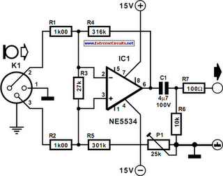 Balanced Microphone Preamplifier Circuit Diagram