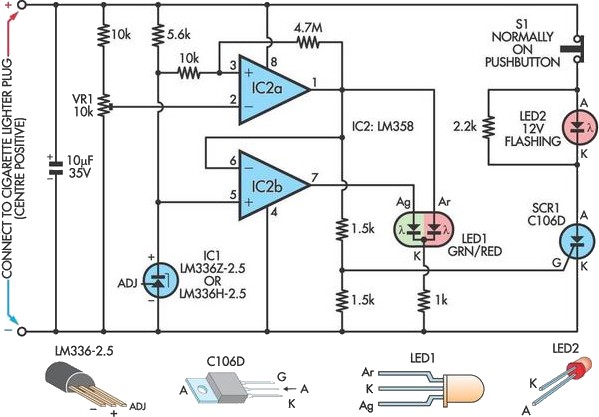 Car battery failure detector circuit schematic