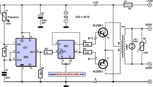 Cheap 12V to 220V Inverter Circuit Schematic