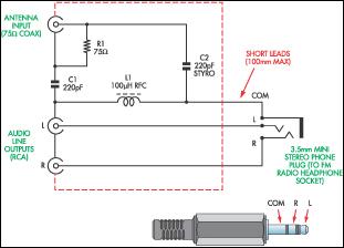 Antenna input & audio lineout adaptor for portable radios circuit schematic