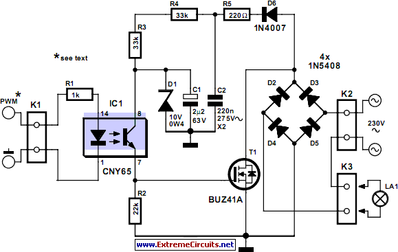 Dimmer With A MOSFET circuit schematic