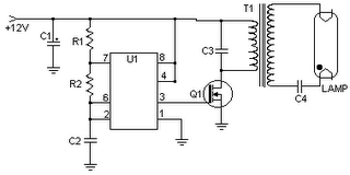 12 Volt DC Fluorescent Lamp Driver circuit diagram