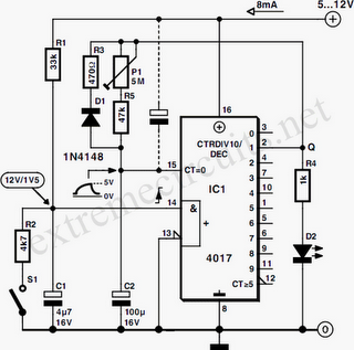 Flip-Flop Timer circuit diagram Using 4017