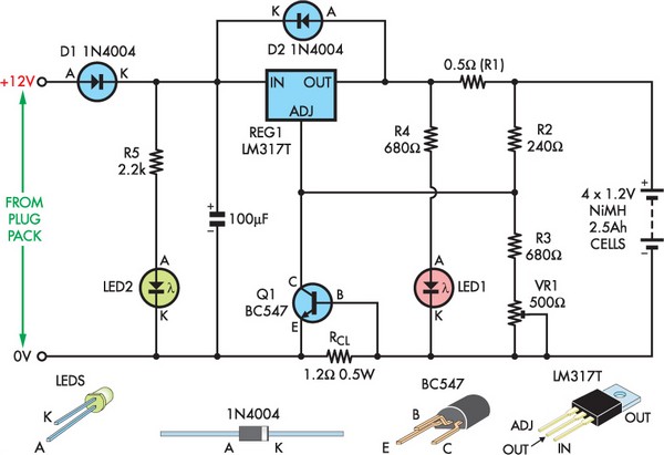 Float Charger For NiMH Cells Circuit Diagram