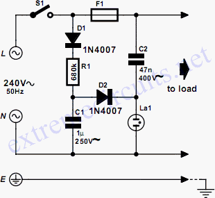 Mains/Fuse Failure Indicator circuit diagram