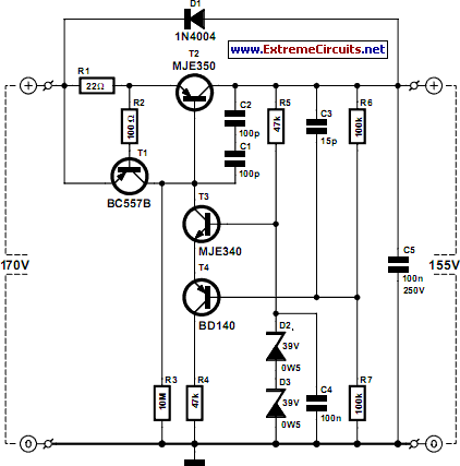 High-Voltage Regulator With Short Circuit Protection circuit schematic