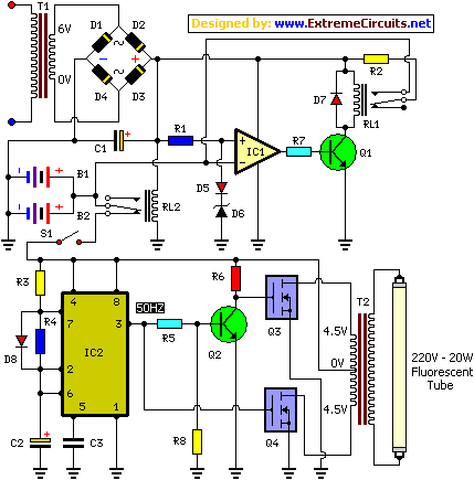  IC controlled emergency light with charger schematic circuit diagram 