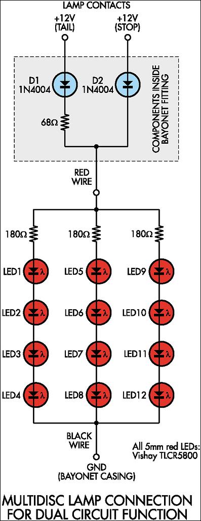 LED lighting for dual-filament lamps circuit schematic