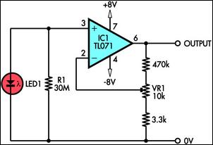 LED As A Light Sensor circuit schematic