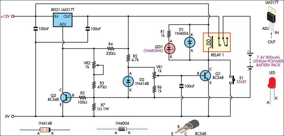 Lithium-polymer peak charger schematic circuit diagram