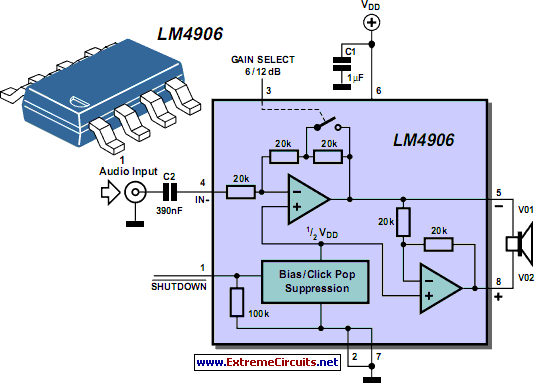 LM4906 Boomer Audio Power Amplifier circuit schematic