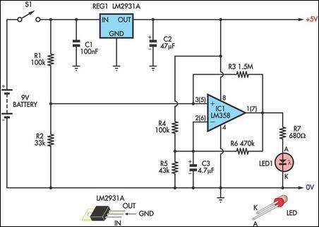 Low battery indicator circuit schematic