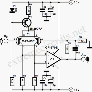 Low-Noise Microphone Amplifier Circuit Diagram Using Operational amplifier (OP270E)