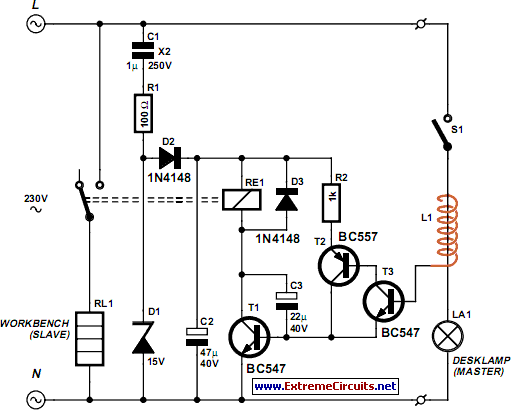 Mains Slave Switcher circuit schematic
