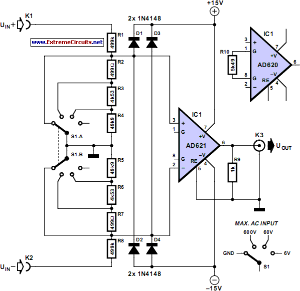 Meter Adapter With Symmetrical Input circuit schematic