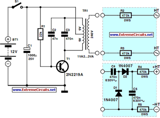 mini high-voltage generator circuit schematic