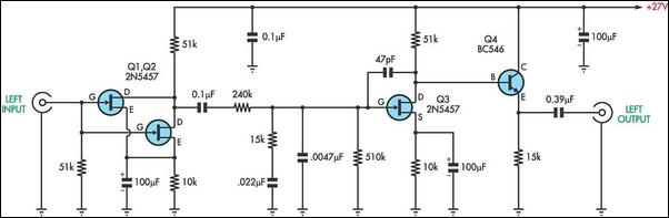 Passive RIAA preamplifier circuit schematic