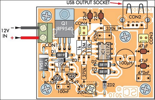 Parts Layout Low-Power Car-Bike USB Charger