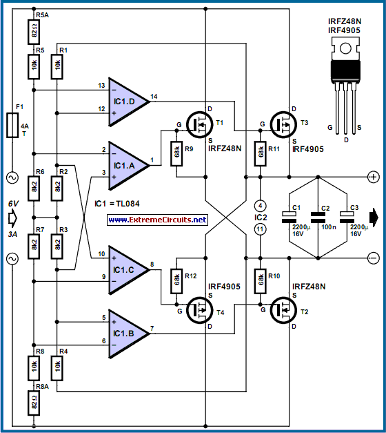 Power MOSFET Bridge Rectifier circuit schematic