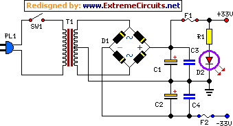 power supply circuit diagram for 45 watt amplifier
