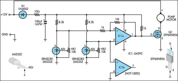 Pump controller for solar hot water system circuit schematic