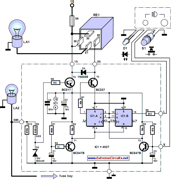 rear fog lamp for vintage cars circuit schematic