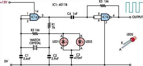 Safe oscillator for watch crystals circuit schematic