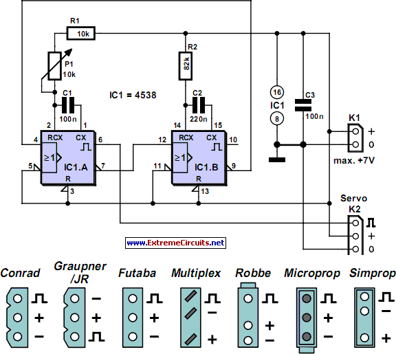 Servo Tester using a 4538 circuit schematic
