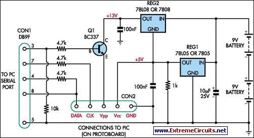 simple universal PIC programmer circuit schematic
