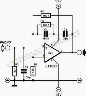 Simple MD Catridge Preamplifier circuit diagram
