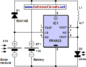 solar lamp using pr4403 circuit schematic