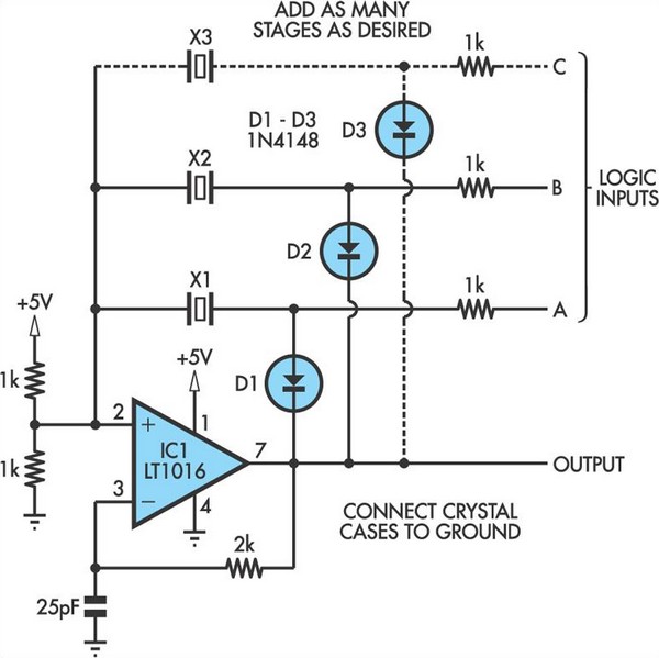switchable output crystal oscillator circuit schematic