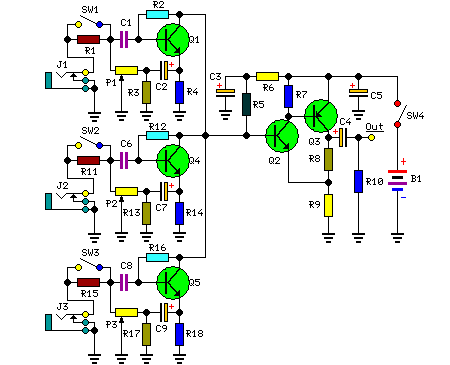 Three Channel Audio Mixer Circuit Circuit Diagram