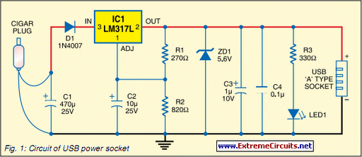 usb power socket circuit schematic