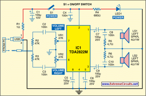 usb operated multimedia speaker circuit schematic